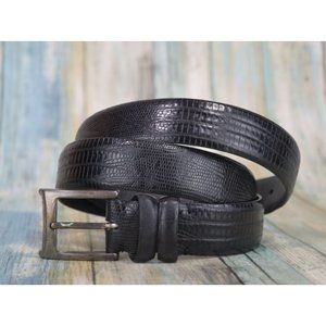 Bill Lavin  Size 38 Black Italian Calfskin Leather Lizard Print Belt USA NICE